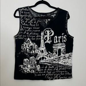 Black and White Paris Graphic Tank Top sequin bold graphic tank muscle cotton